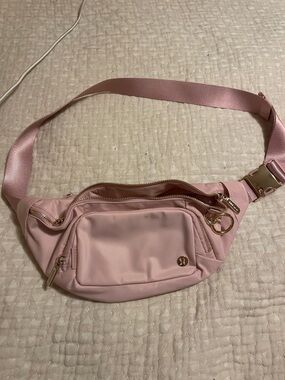 lululemon athletica Pink Satin-Finish Crossbody Waist Bag with Gold Hardware